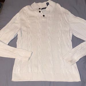 Cream chunky knit sweater with button collar